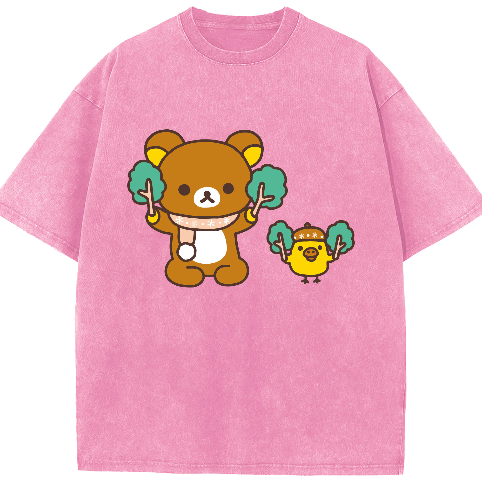 （画像用） リラックマ リラックマ キイロイトリ Rilakkuma Korilakkuma Kiiroitori 綿100% ヴィンテージ風 半袖Tシャツ（フロントプリント）